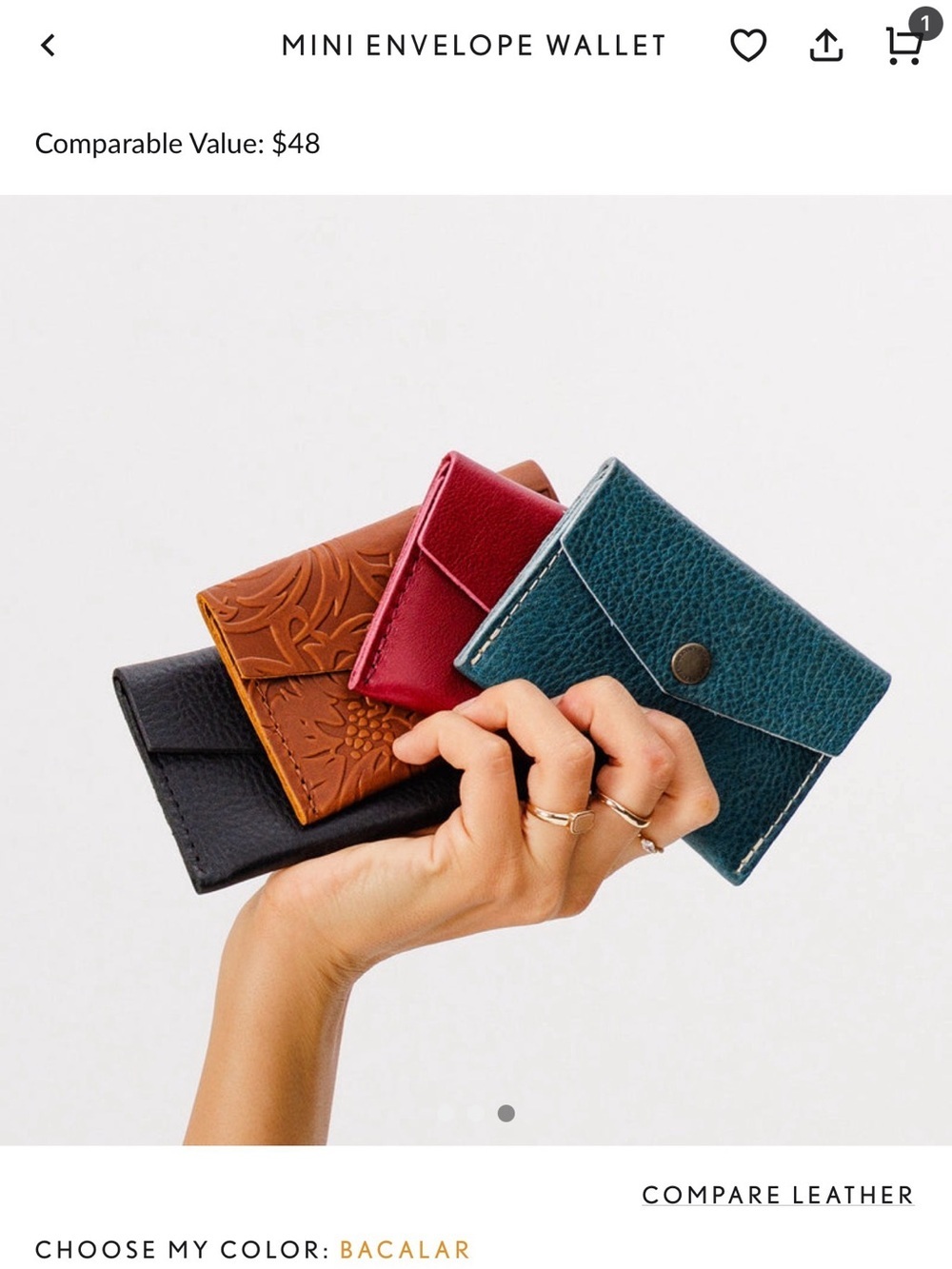 Portland Leather Mini leather Envelope Wallet - Green (Bacalar) - Picture 4 of 7